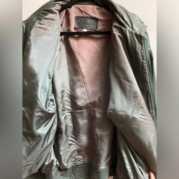 Vintage Oscar Leopold emerald green oversized soft leather full zip jacket Sz L - Picture 9 of 12